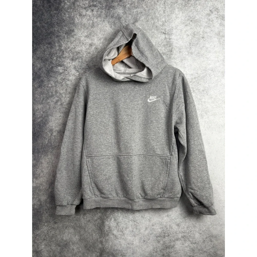 Nike Gray Hoodie White Embroidered Swish Youth Size XL